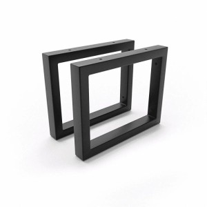 Zwei schwarze, rechteckige HEVVA RHEIN Waschtischhalterungen aus Metall. Stabile Wandkonsolen für Waschbecken, auch als Handtuchhalter.