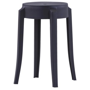 Schwarzer, stapelbarer Hocker aus Kunststoff, 4er Set.
