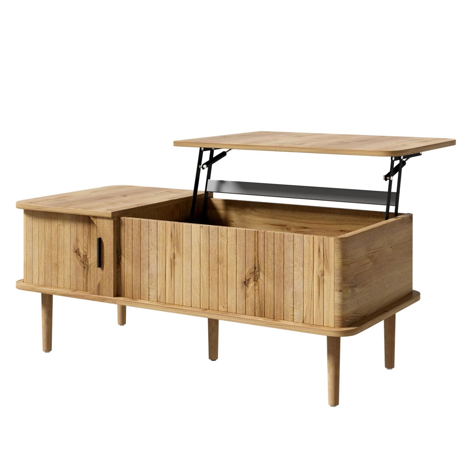ModernLuxe Couchtisch Höhenverstellbar Retro mit Schiebetür Ablage MDF Nussbaum Natur