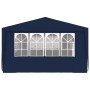 Blaues Partyzelt 4x9m mit Seitenwänden und Fenstern. Ideal für Gartenpartys.