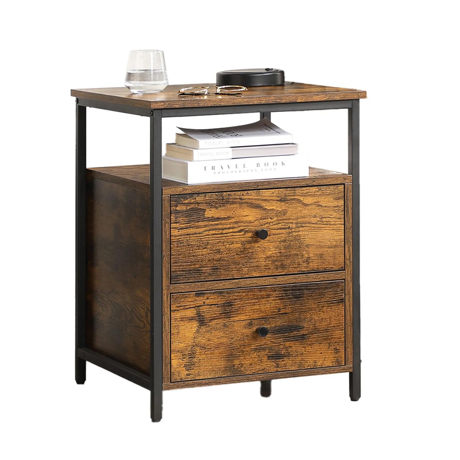 Songmics Nachttisch Barnet Offenes Fach 2 Schubladen Braun-Schwarz günstig online kaufen