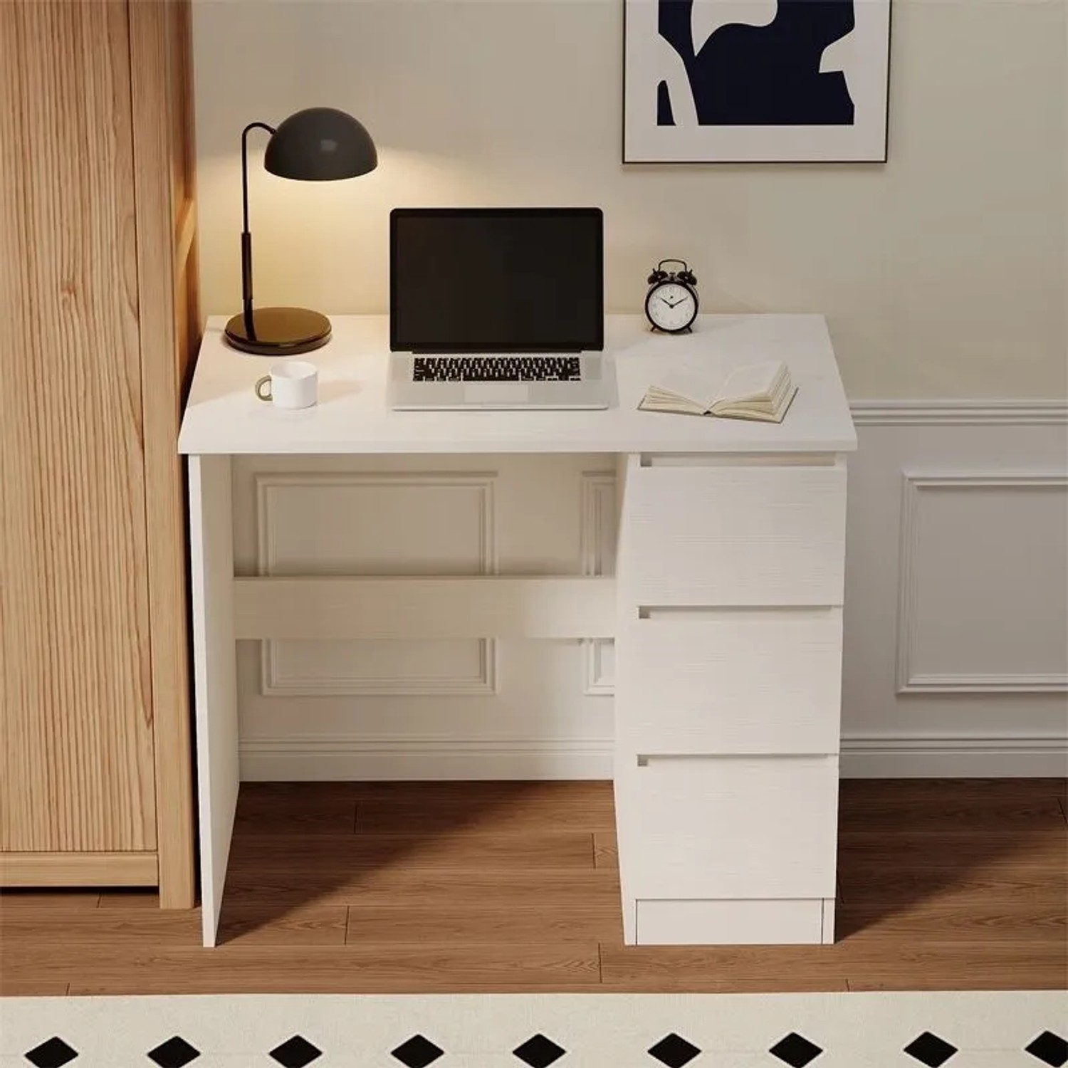 Rebiko Computertisch Weiß Modern Für Jugendliche Mit Schubladen Loft 90 Cm_5