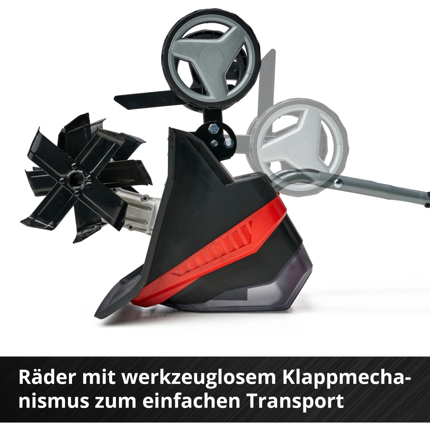 Einhell Akku-Bodenhacke GE-CR 30 Li Solo: Hackmesser und Transporträder im Detail.