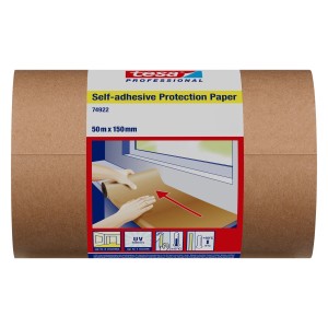 Tesa Selbstklebendes Schutzpapier, 50 m x 150 mm Rolle, zum Abdecken bei Renovierungsarbeiten.
