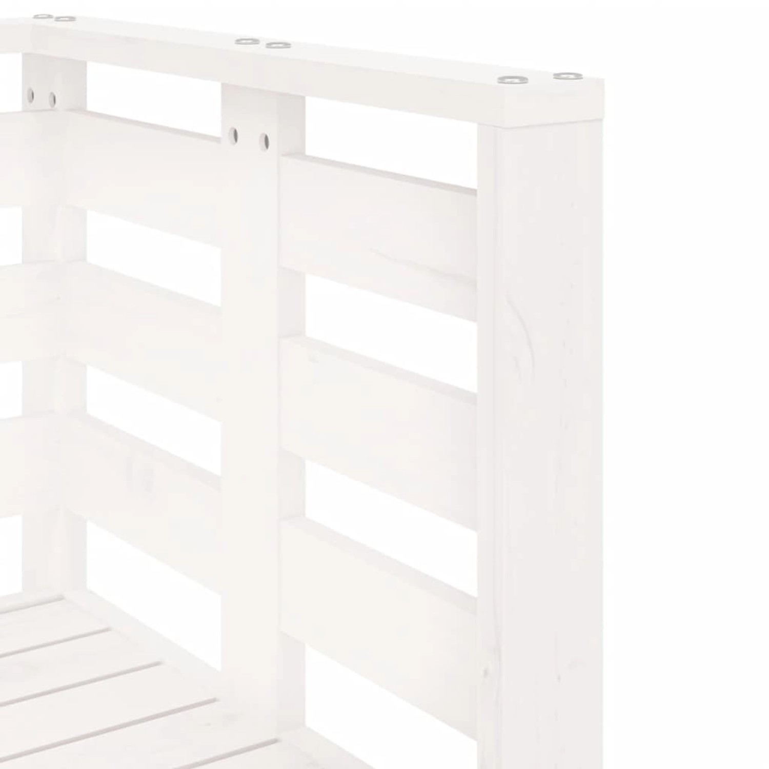 Detailansicht: Weißes Garten-Lounge-Set aus Kiefernholz, Lattenmuster.