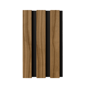 Musterpaneel Denpanels Nordic Outdoor Pro aus Thermoholz und Steinwolle, Akustikpaneel.