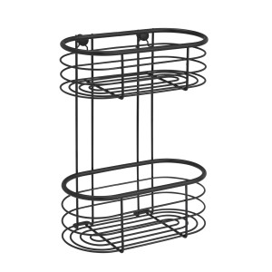 WENKO Wandregal Trestina, Edelstahl, 2 Etagen, schwarz, Drahtdesign für Bad und Dusche.