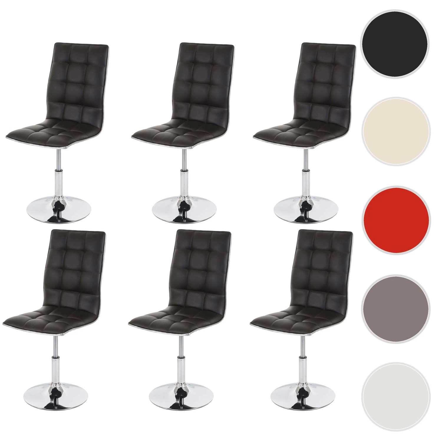 6er-Set braune MCW Esszimmerstühle C41 aus Kunstleder mit Chromfuß.