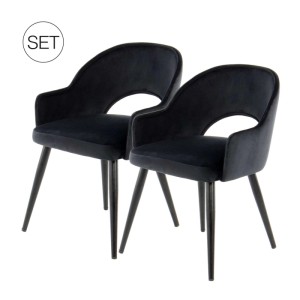 MeGusta Stuhl 2er-Set Lilli, schwarze Polsterstühle mit Armlehne für Esszimmer.