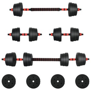 vidaXL 2-in-1 Hantelset 30kg, schwarz-rote Hanteln und Gewichtsscheiben aus Zement und Eisensand.