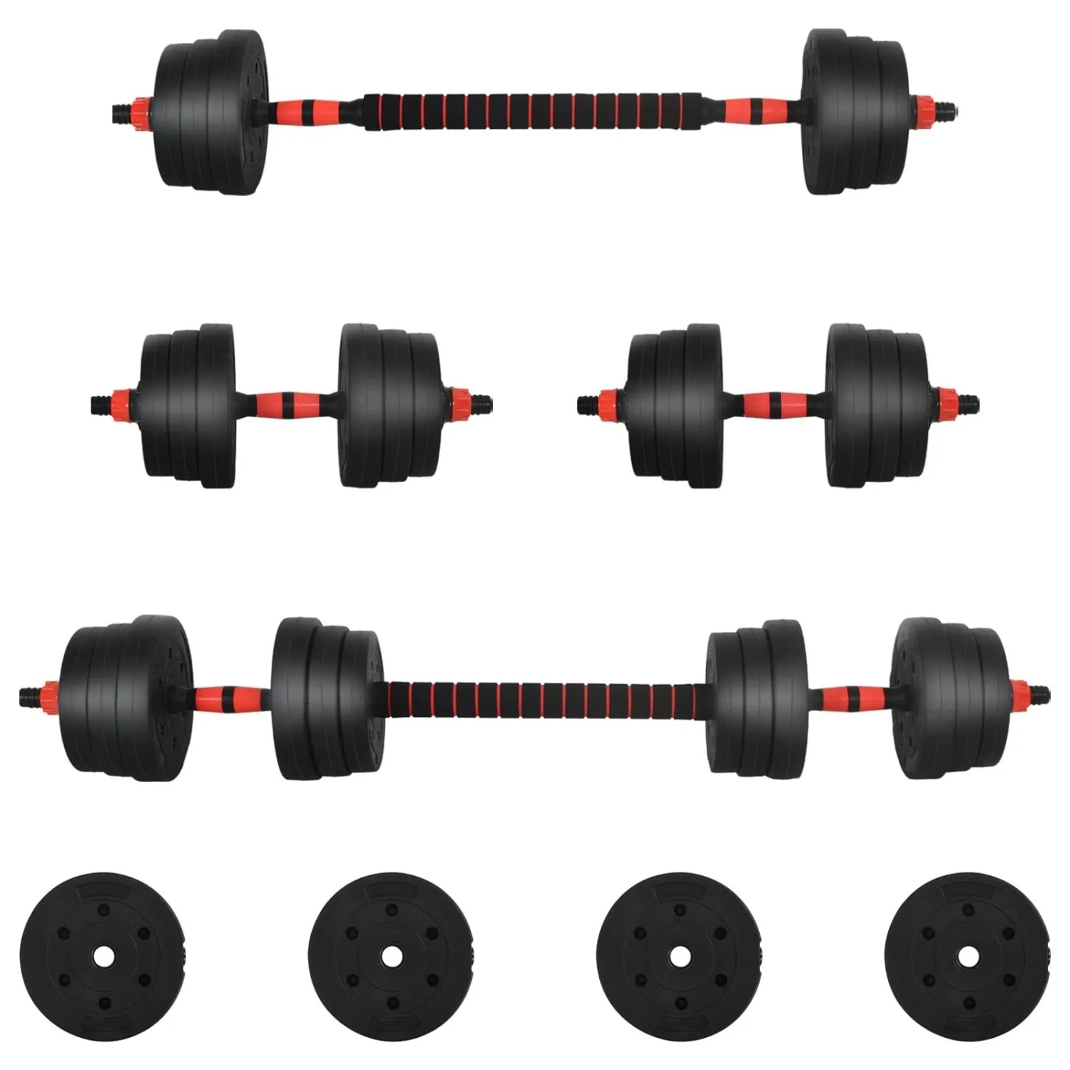 vidaXL 2-In-1 Hantelset 30kg Schwarz und Rot Zement und Eisensand 3403860