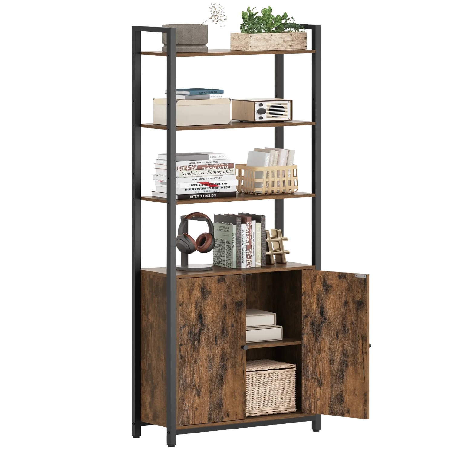 Vasagle Bücherregal 159,5 cm x 60 cm x 24 cm Braun-Schwarz
