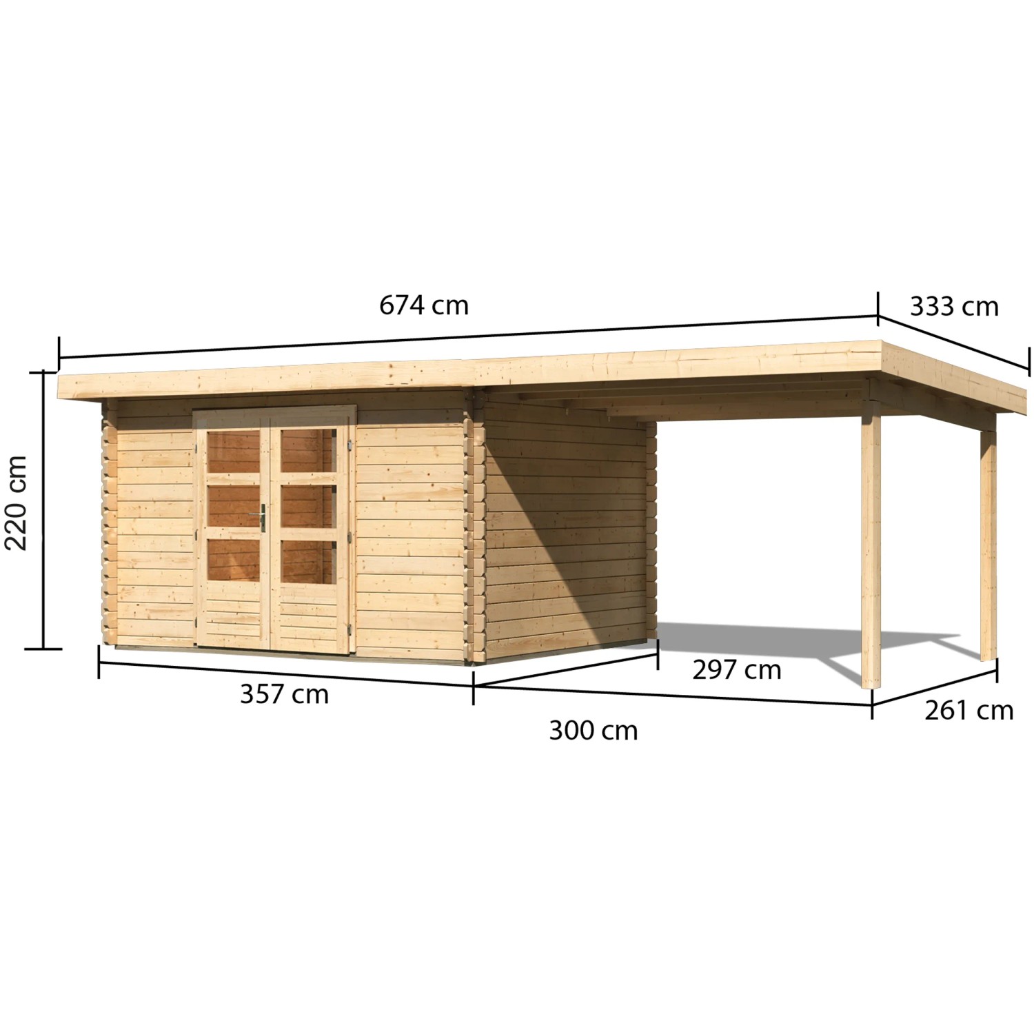 Karibu Holz-Gartenhaus Ängelholm, unbehandelt, mit Maßen. Ideal als Gerätehaus oder Gartenpavillon.