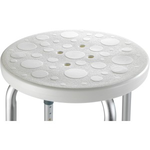 Wenko Duschhocker Secura, weiß, höhenverstellbar, mit runder Sitzfläche und Aluminiumbeinen.