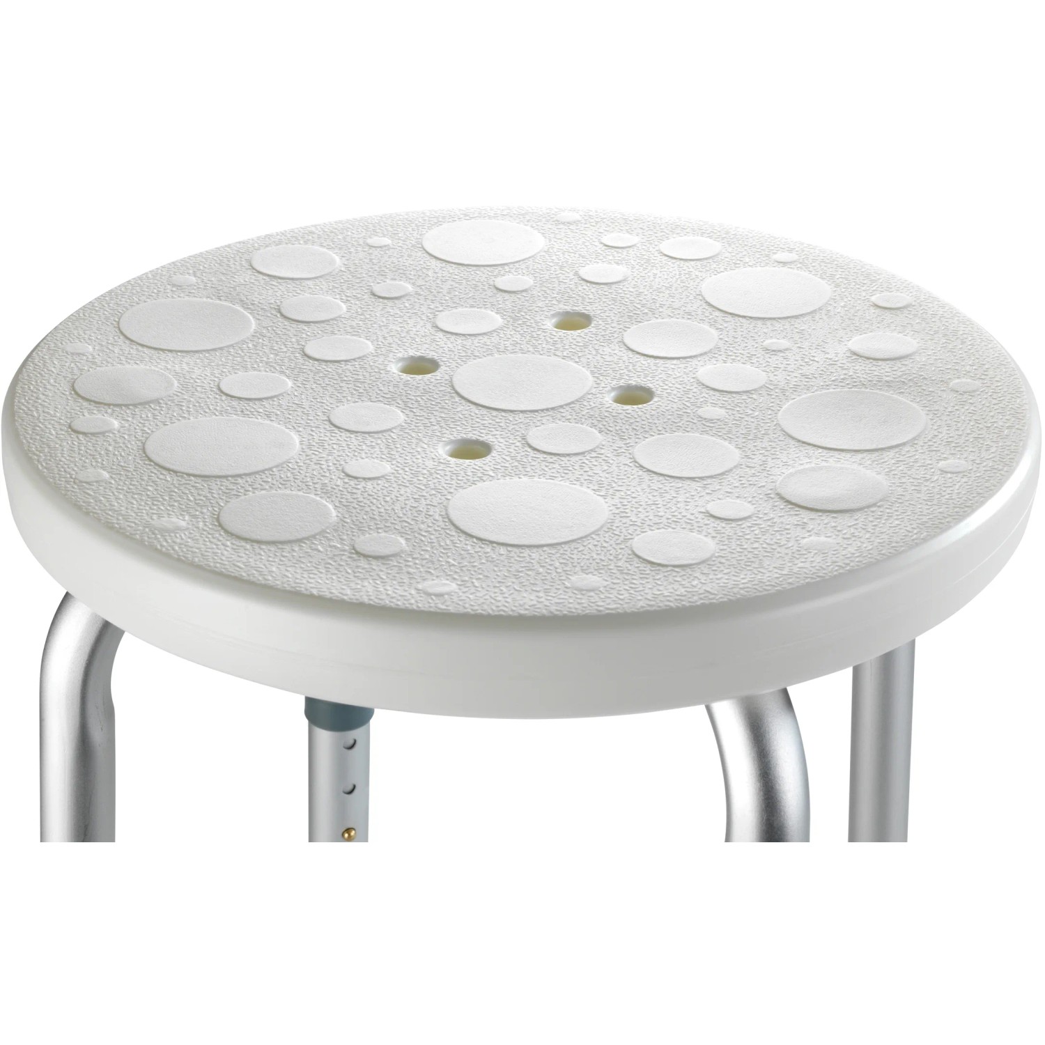 Wenko Duschhocker Secura, weiß, höhenverstellbar, mit runder Sitzfläche und Aluminiumbeinen.