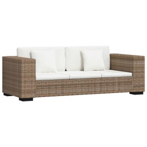 vidaXL 8-tlg. 3-Sitzer Rattansofa-Set mit cremeweißen Polstern und Kissen.