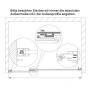 Technische Zeichnung der AICA Duschtür mit Maßangaben zu Profilen und Wandausgleich.