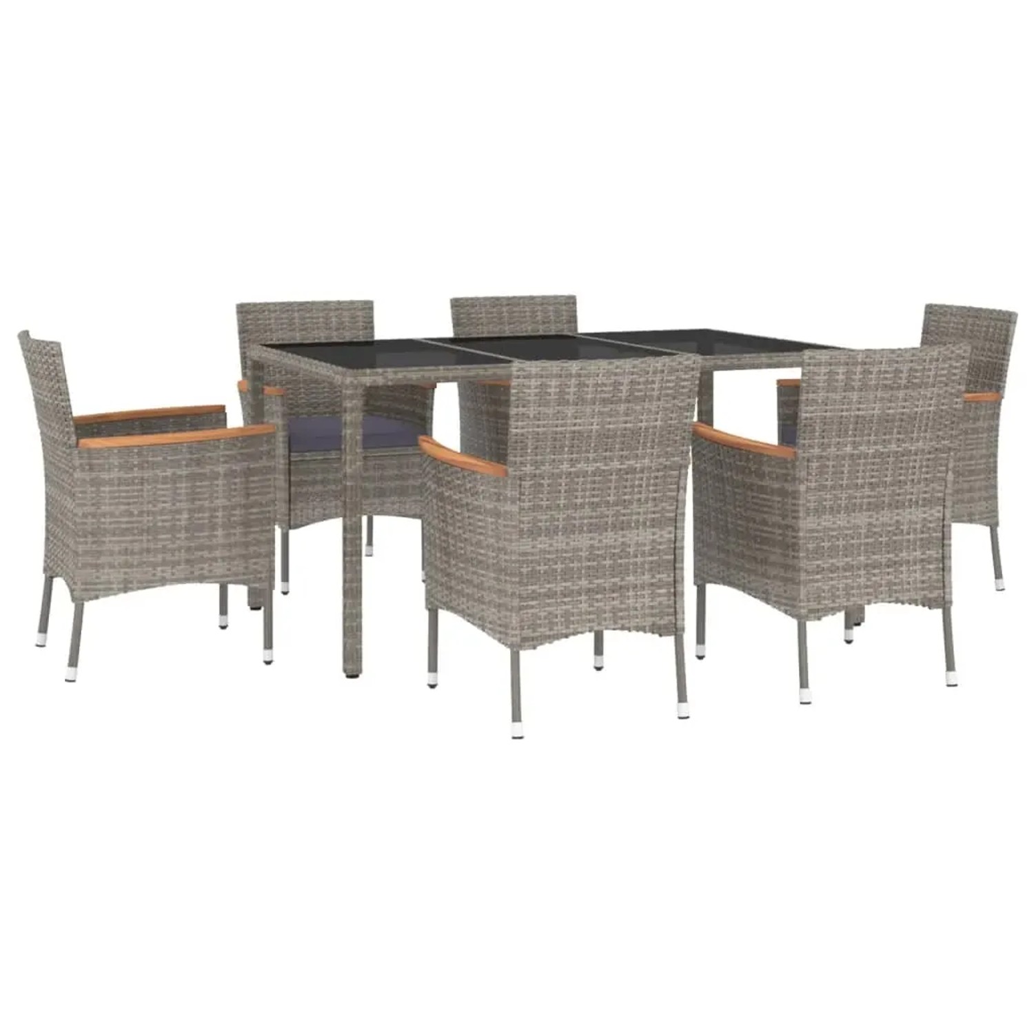 vidaXL 7-Tlg Garten-Essgruppe mit Kissen Grau Poly Rattan 3187383
