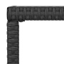 Detailansicht: Schwarzes Poly Rattan Gartenmöbel-Set, Tischkante und Bein im Fokus.