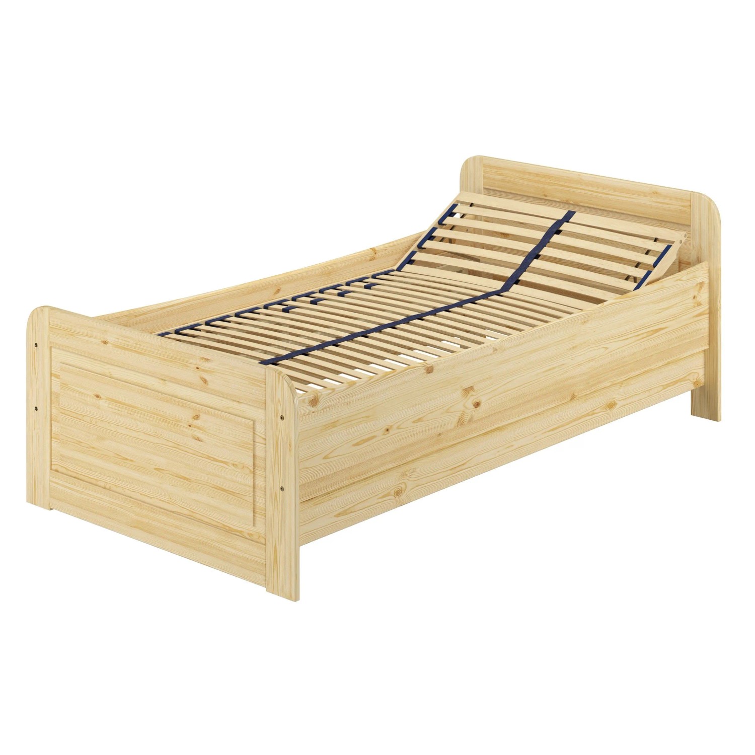Erst-Holz Einzelbett Hoch 100 x 220 Kiefer Massiv mit Federholzrahmen Modell 42