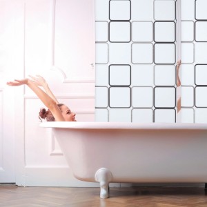 Relaxdays Duschrollo Square Kunststoff Aluminium Weiß Grau Wasserabweisend Schnelltrocknend 80 cm x 240 cm 0,56 kg