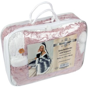 Bestlivings Kuscheldecke mit Kapuze, 130x180 cm, Rose, verpackt in Tragetasche.
