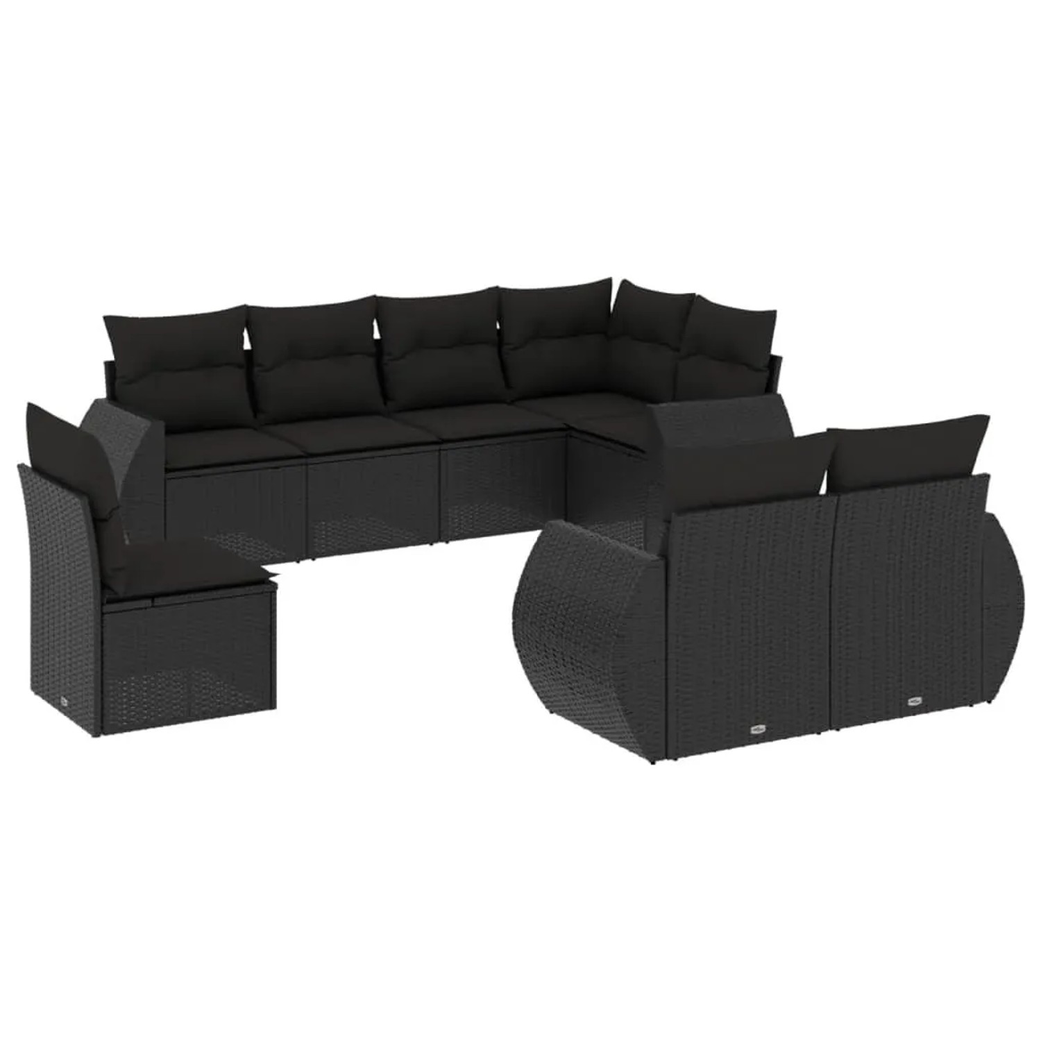 vidaXL 8-Tlg Garten-Sofagarnitur mit Kissen Schwarz Poly Rattan 3221634