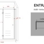 Technische Zeichnung: Glasdeals Nischentür ENTRARO 145x195 cm, rahmenlose Duschtür mit Maßen.