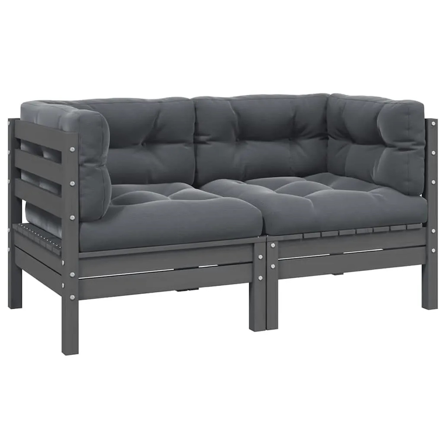 vidaXL 2-Sitzer-Gartensofa mit Kissen Grau Massivholz Kiefer 806648