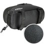 Schwarze Tectake Fahrradtasche zur Rahmenbefestigung, wasserabweisend, mit Detailaufnahme der Materialstruktur.