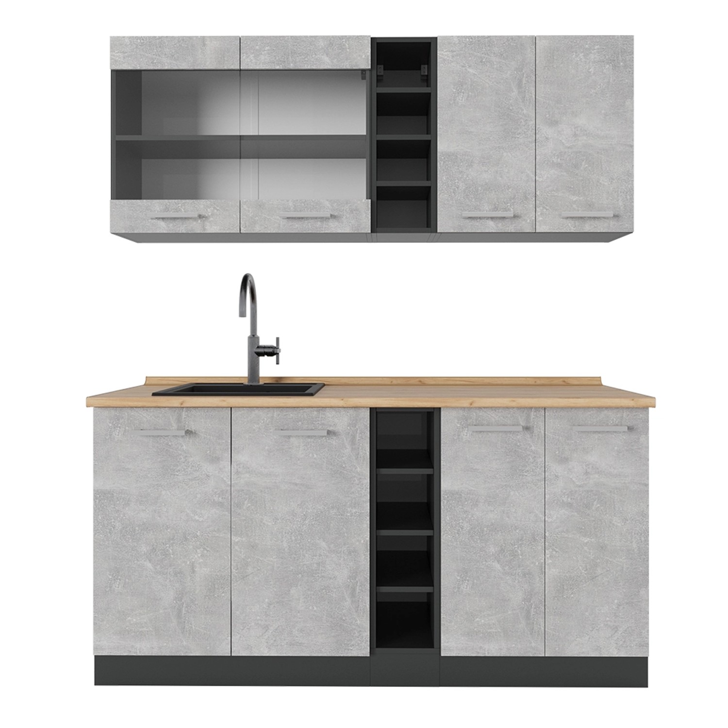 Vicco R-Line Singleküche Beton/Anthrazit 160 cm ohne Arbeitsplatte günstig online kaufen