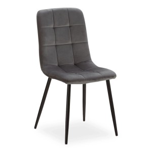 Anthrazitfarbener Homestyle4u Esszimmerstuhl aus Samt, gepolstert mit gesteppter Rückenlehne und schwarzen Metallfüßen.