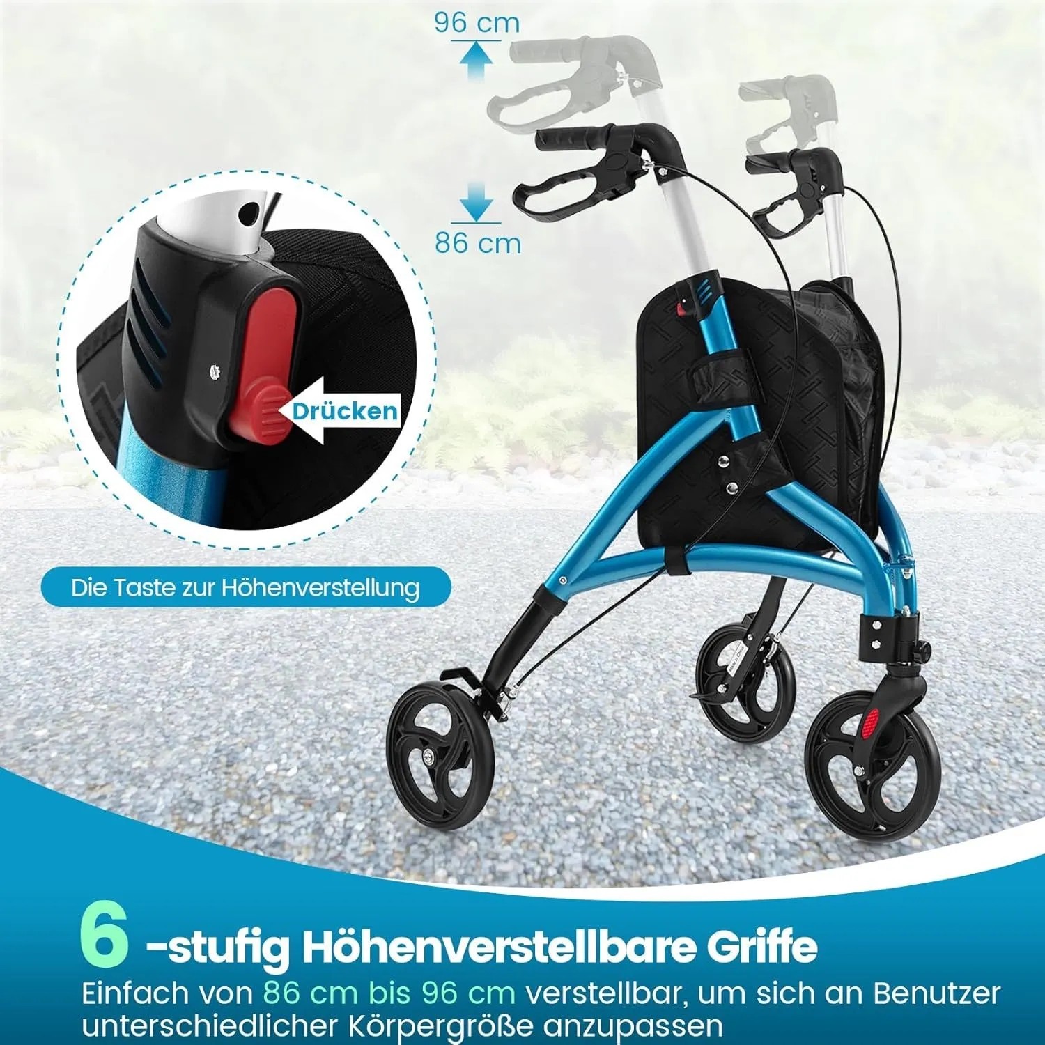 Costway Rollator Schmal Faltbar Gehhilfe 6-Fach Höhenverstellbar Blau_2