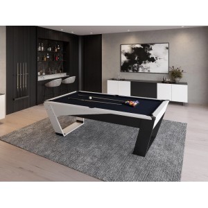 Moderner Vente-unique Billardtisch Harrison (213.4 cm) in Schwarz-Weiß mit Queues und Kugeln für Spiel & Spaß.