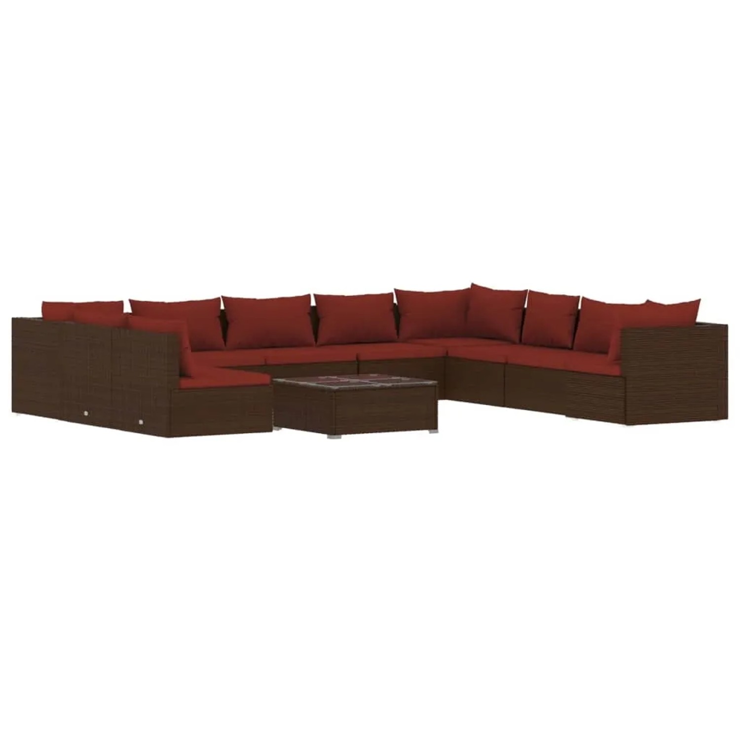 vidaXL 11-Tlg Garten-Lounge-Set mit Kissen Braun Poly Rattan 3102443