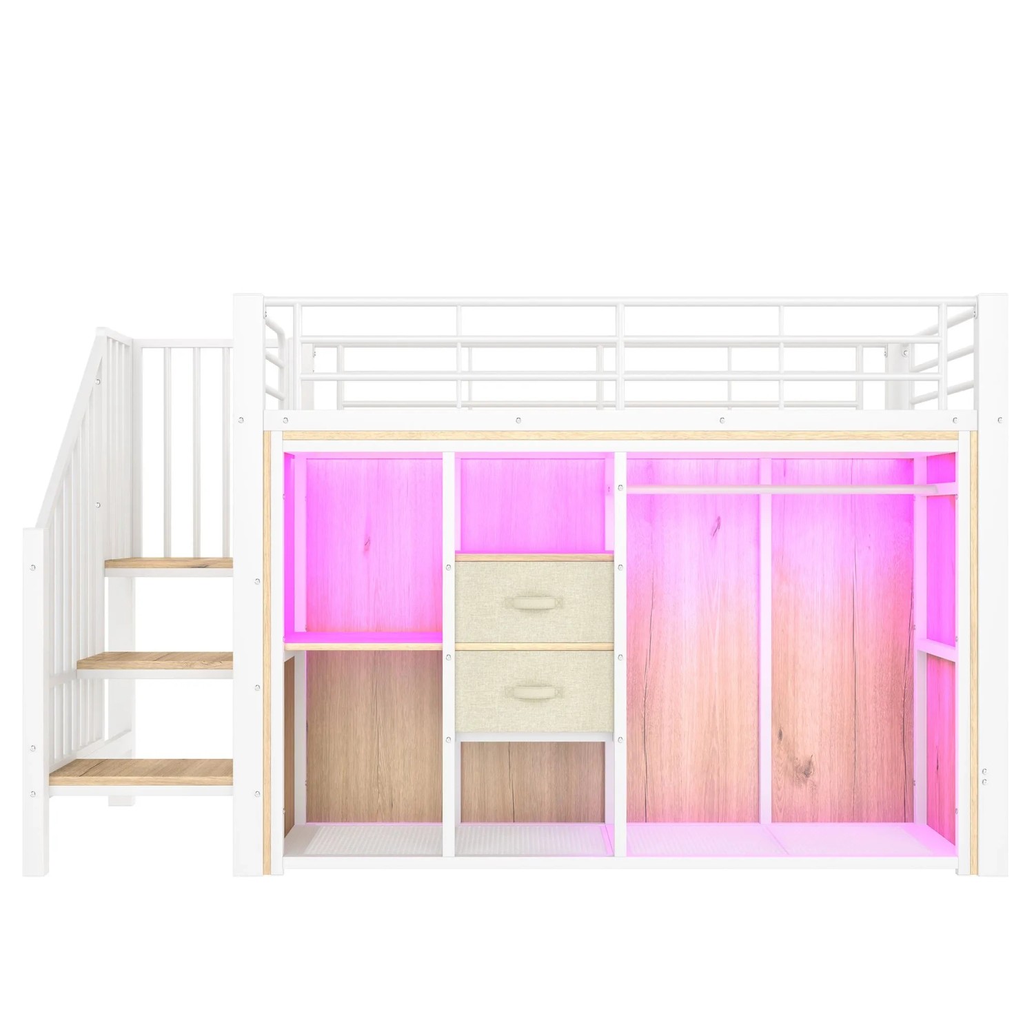 okwish Halbhohes Bett 90x200cm mit 2 Schubladen und Kleiderschrank Weiß ohne Matratze