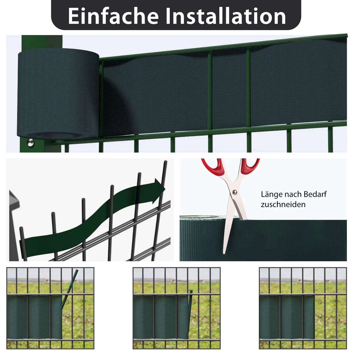 Grüne Sekey PVC Sichtschutzstreifen für Doppelstabmatten, Montageanleitung.