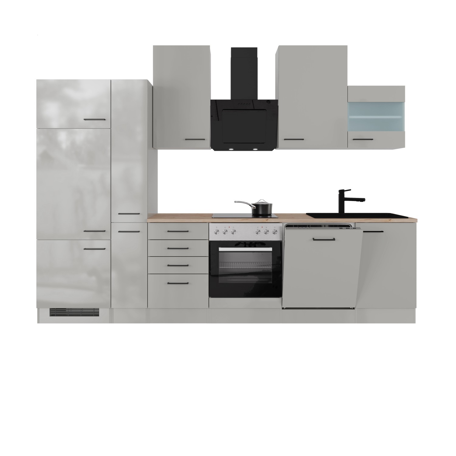 Flex-Well Exclusiv Küchenzeile Lund 310 cm Lichtgrau glänzend-Rauchgrau günstig online kaufen