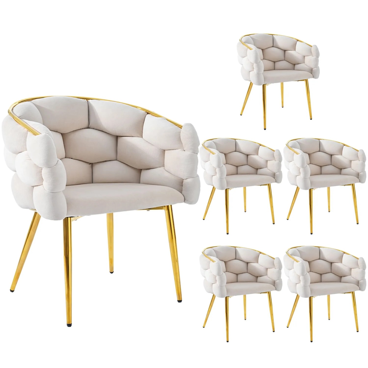 Merax Esszimmerstuhl 6Er Set Beige Samt Goldfarbene Beine