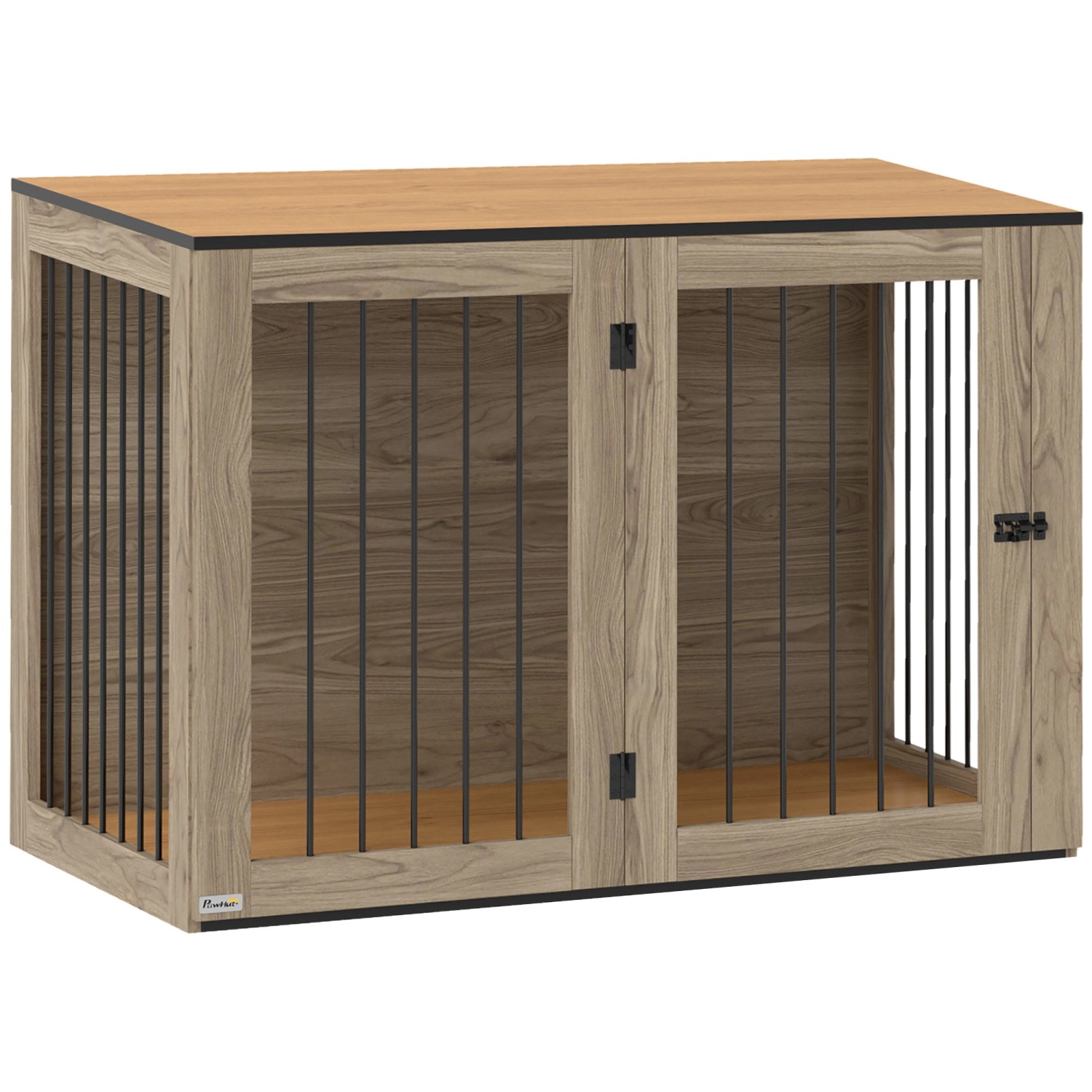PawHut Hundekäfig Hundebox Stahl MDF Eiche 106B x 60T x 76H cm