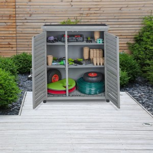 Relaxdays Gartenschrank Holz Grau 3 Fächer Witterungsbeständig 97 cm x 86,5 cm x 47 cm 15,3 kg