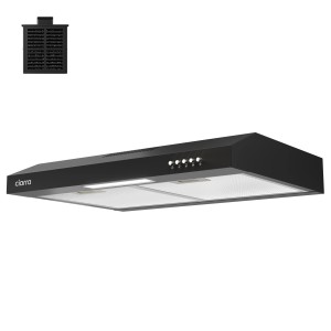 CIARRA Unterbauhaube 60cm, 220 m³/h, A+, 3 Stufen, Um-/Abluft, schwarz, mit Fettfilter.