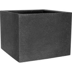 Quadratischer, anthrazitfarbener Geli Pflanzkübel Kubus, 50x50x42 cm, in Steinoptik.