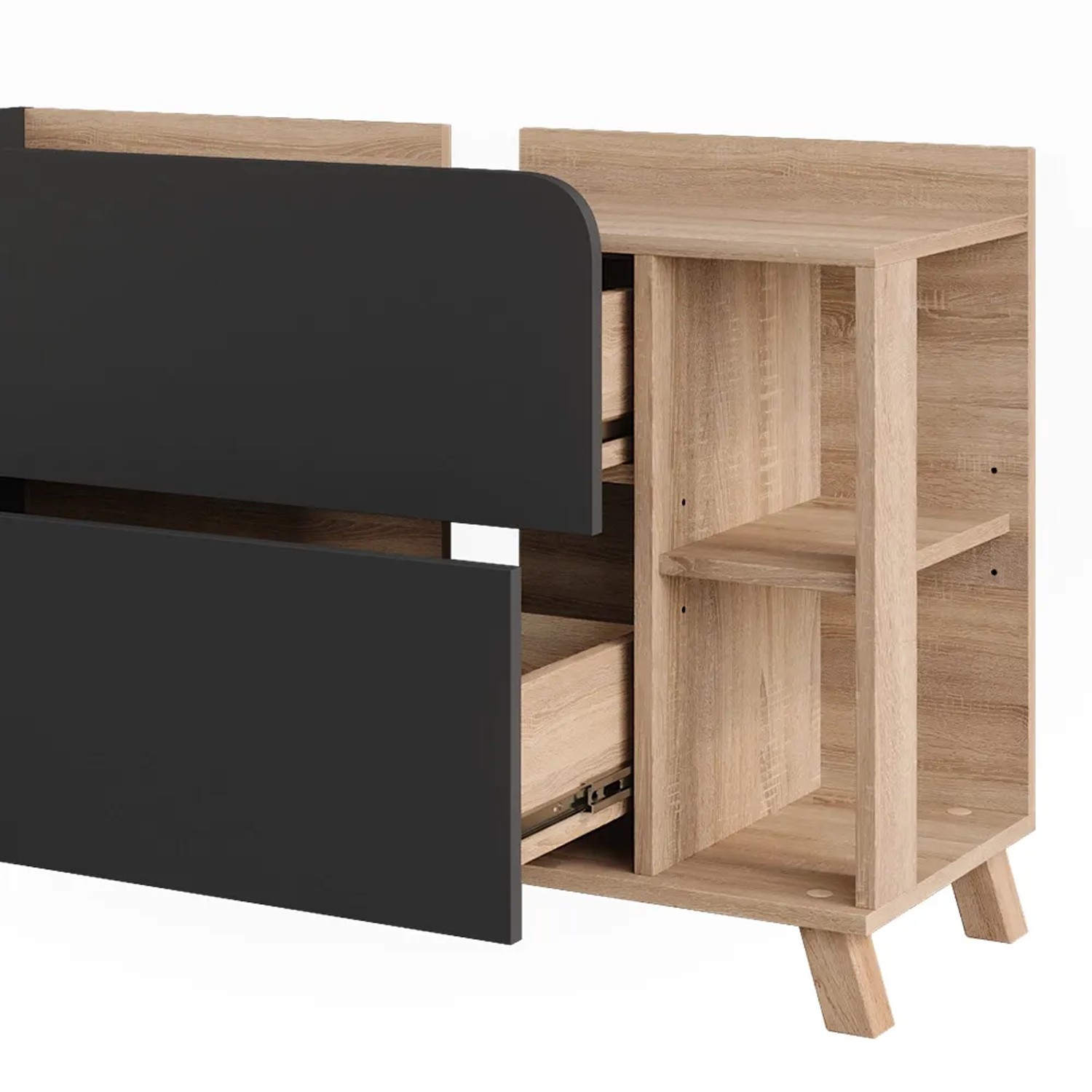 Vicco Waschbeckenunterschrank Karen, Sonoma/Anthrazit, mit offenen Fächern und Schubladen.