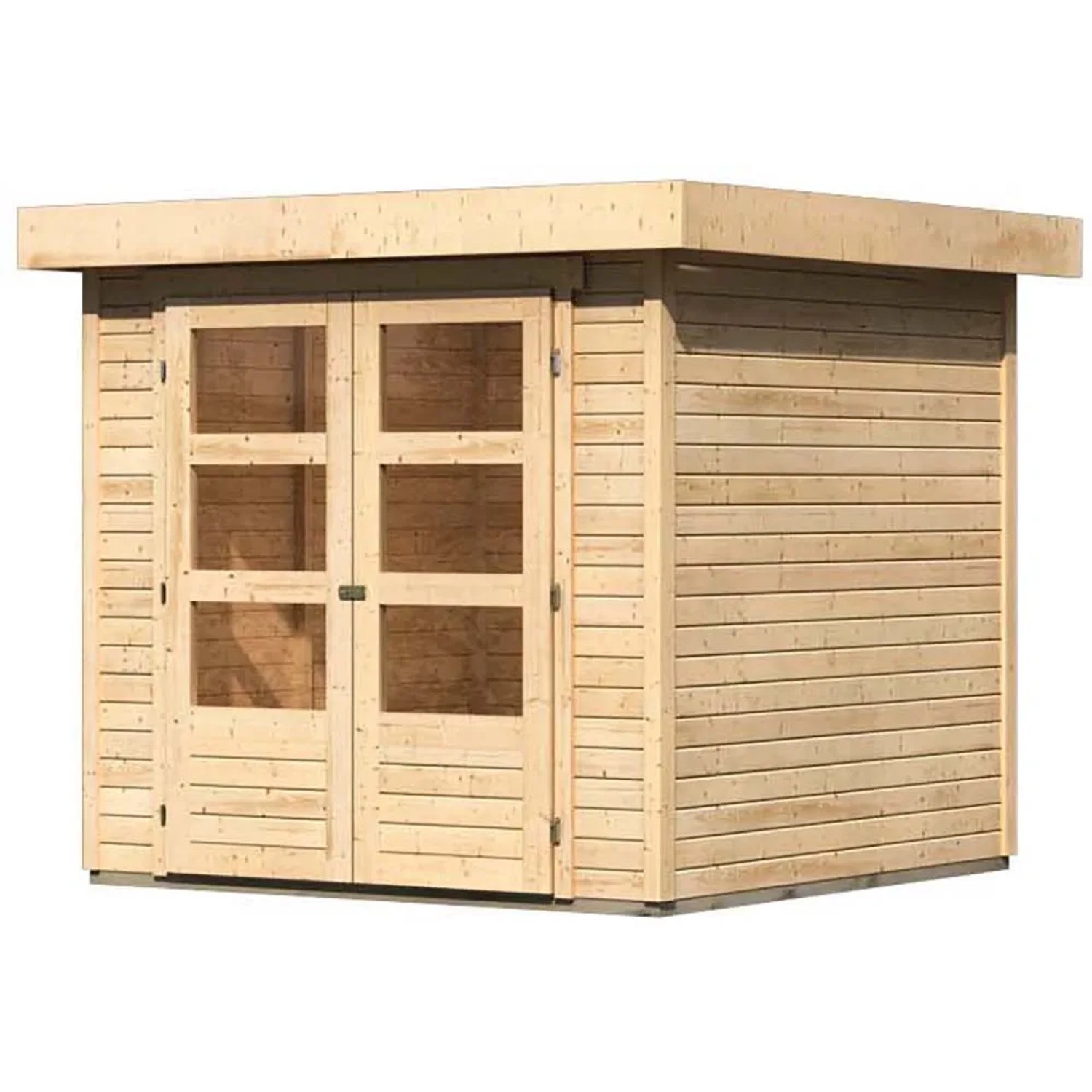 Karibu Holz-Gartenhaus Raala mit Pultdach, unbehandelt, 209x213 cm. Naturholz mit Doppeltür.