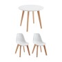 Vente-unique Essgruppe Louloune: runder weißer Tisch (60 cm) mit Holzbeinen und 2 weißen Stühlen im skandinavischen Stil.
