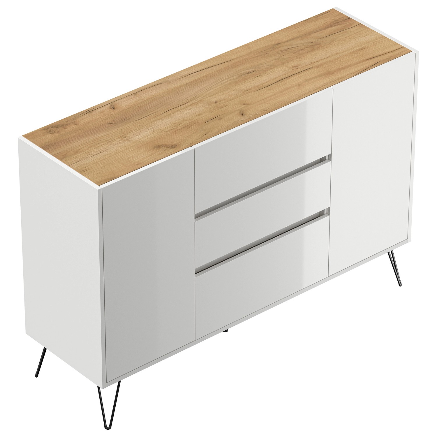 Posseik Sideboard Industrial N 3 Schubladen 2 Türen 140 cm Weiß Eiche Top günstig online kaufen