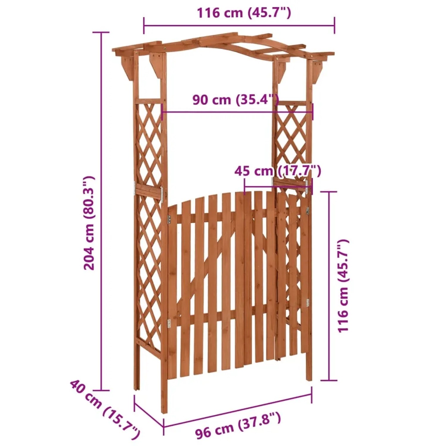 vidaXL Pergola mit Tor aus Tannenholz, 116x40x204 cm, ideal als Rankhilfe im Garten.