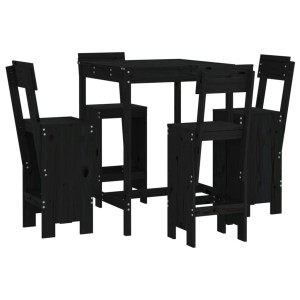 Schwarzes 5-tlg. Gartenbar-Set aus Kiefernholz mit Tisch und 4 Barhockern.