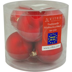 Vitbis Weihnachtskugeln, 6 rote, matte Glaskugeln (ø 8cm) im transparenten Behälter.